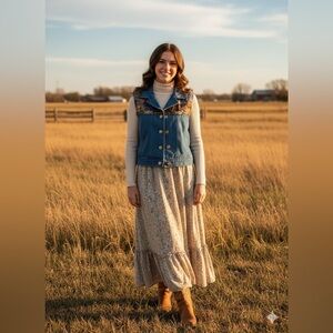 Vintage City Girl Denim Vest with Patchwork Design